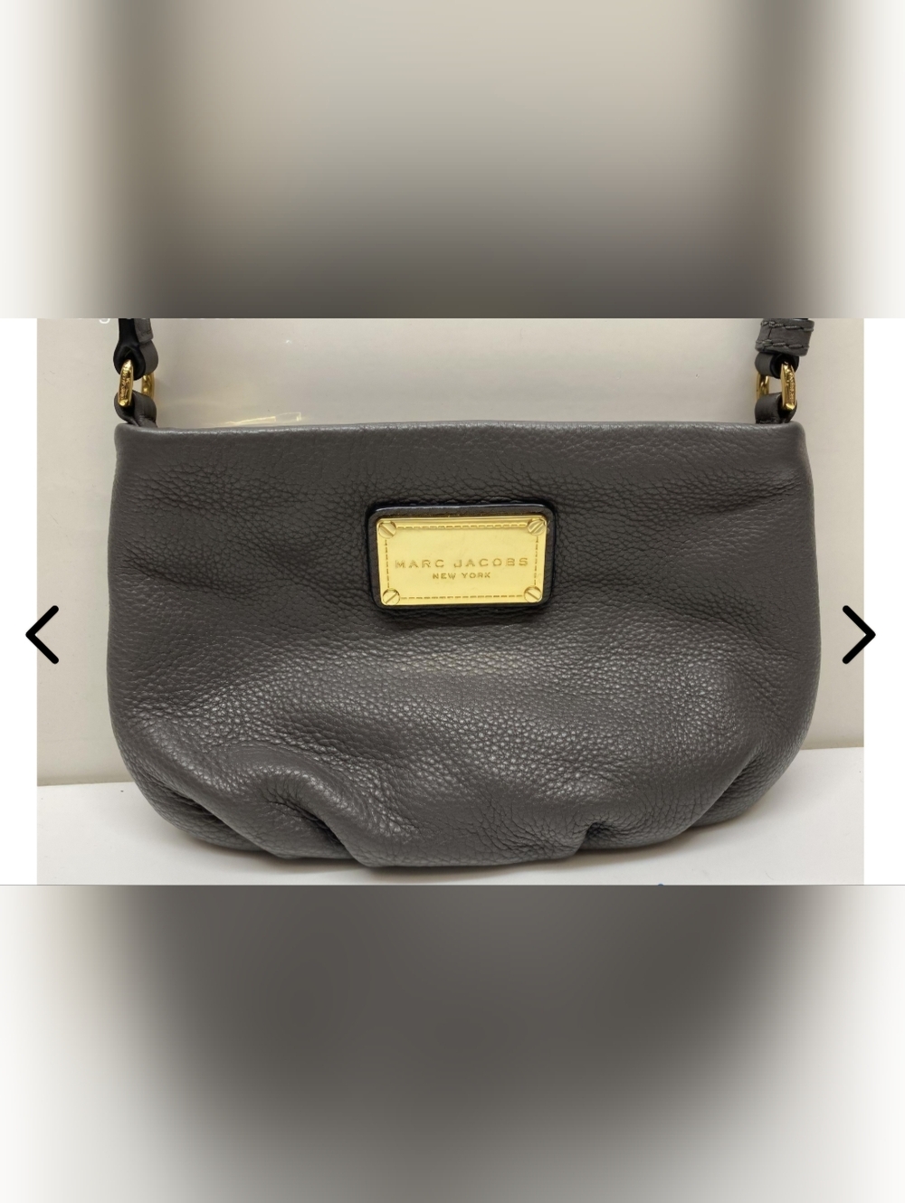 Marc Jacobs Grey Leather Cross Body Purse with Gold Plaque